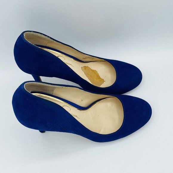 Jessica Simpson Heels Womens Size 7.5 M Blue Rony Leather Heel Stiletto Slip On - Picture 3 of 12